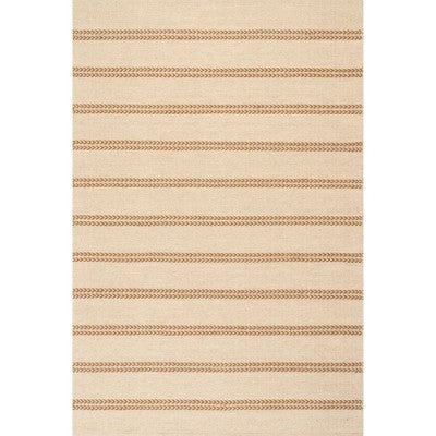 Pasiasty dywan z wełny, przytulny, beżowy 4' x 6'