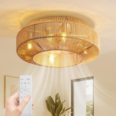 Sufitowy wentylator w stylu boho z oświetleniem i pilotem, 20\"