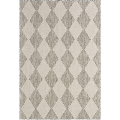 Dywan zewnętrzny/wewnętrzny płaskotkany szary w romby 4' x 6'