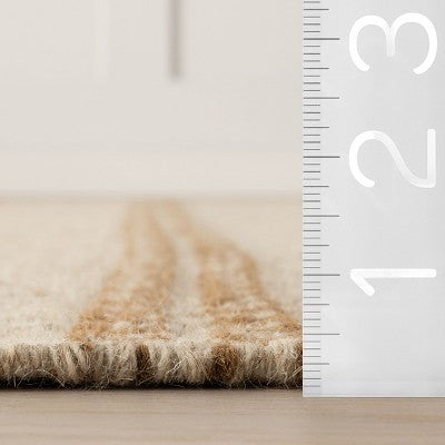 Pasiasty dywan z wełny, przytulny, beżowy 4' x 6'