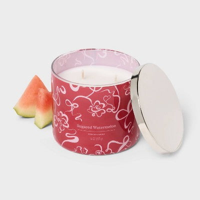 Świeca 3-knotowa w słoiku z przykrywką, 14 oz (aromat słodkiego arbuza)