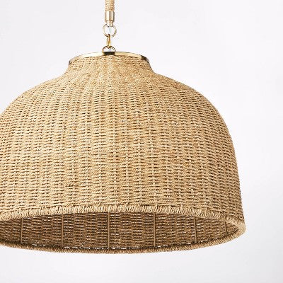 Duża lampa wisząca z naturalnych włókien, brązowa, regulowana wysokość