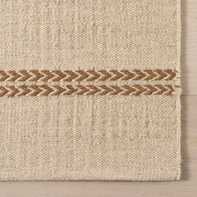 Pasiasty dywan z wełny, przytulny, beżowy 4' x 6'